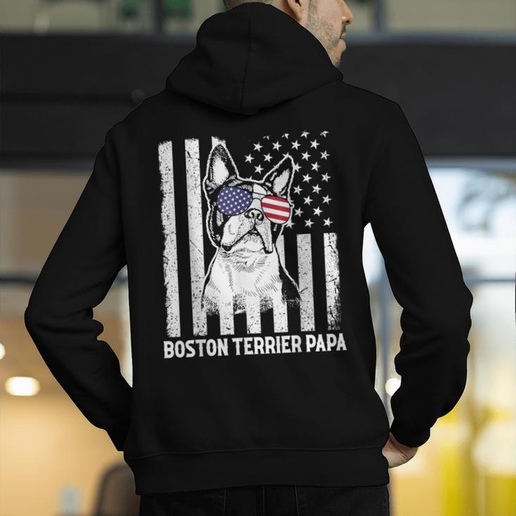 Boston Terrier Papa Cool Dog Lover USA American Flag Men Women Men's Hoodie Back Print, American Boston Terrier Hoodies, funny gift