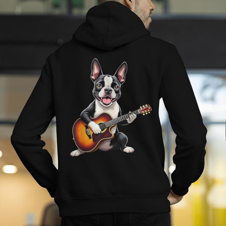 Boston Terrier Playing Guitar Boston Terrier Men's Hoodie Back Print, funny gift