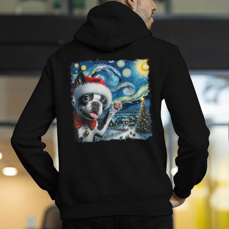 Boston Terrier Santa Starry Night Van Gogh Christmas Dog Men Women Kids Men's Hoodie Back Print, Boston Terrier Christmas Hoodies, funny gift
