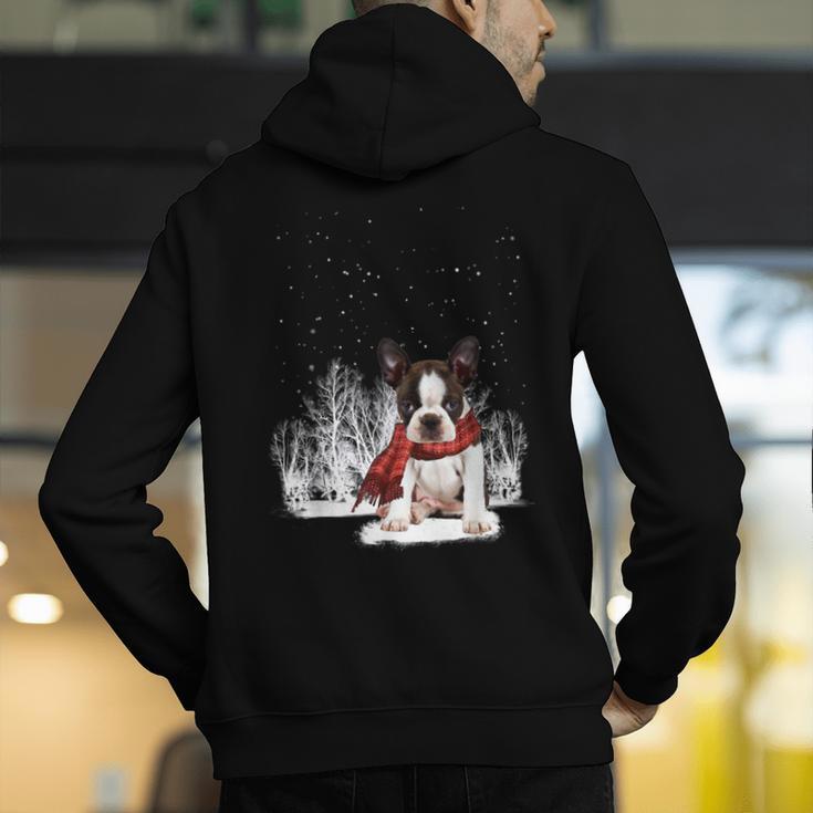 Boston Terrier In The Snow Merry Christmas Winter Men's Hoodie Back Print, Boston Terrier Christmas Hoodies, funny gift