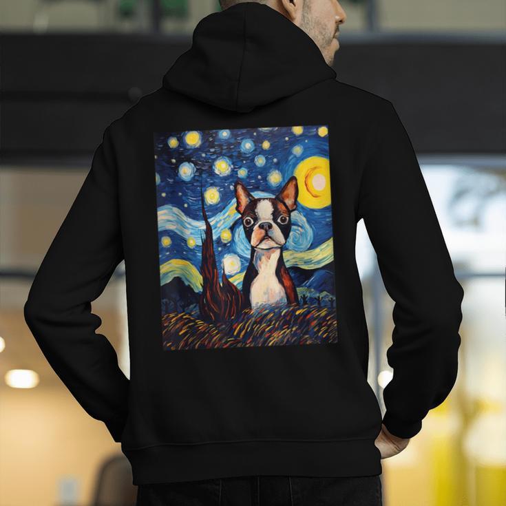 Boston Terrier Starry Night Van Gogh Art Men's Hoodie Back Print, funny gift