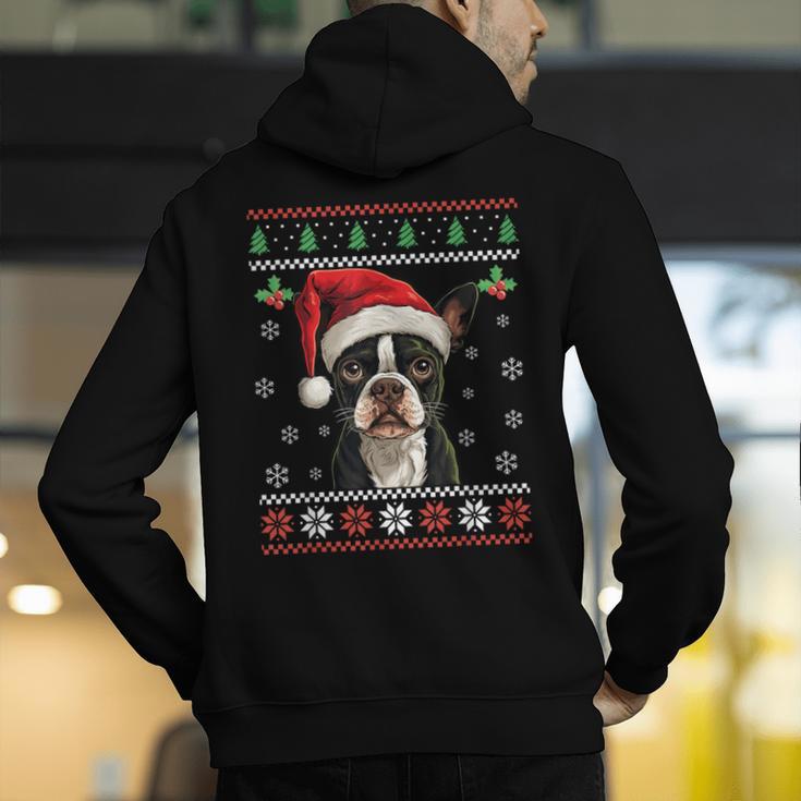 Boston Terrier Ugly Christmas Sweater Xmas For Adults Kids Men's Hoodie Back Print, Boston Terrier Christmas Hoodies, funny gift