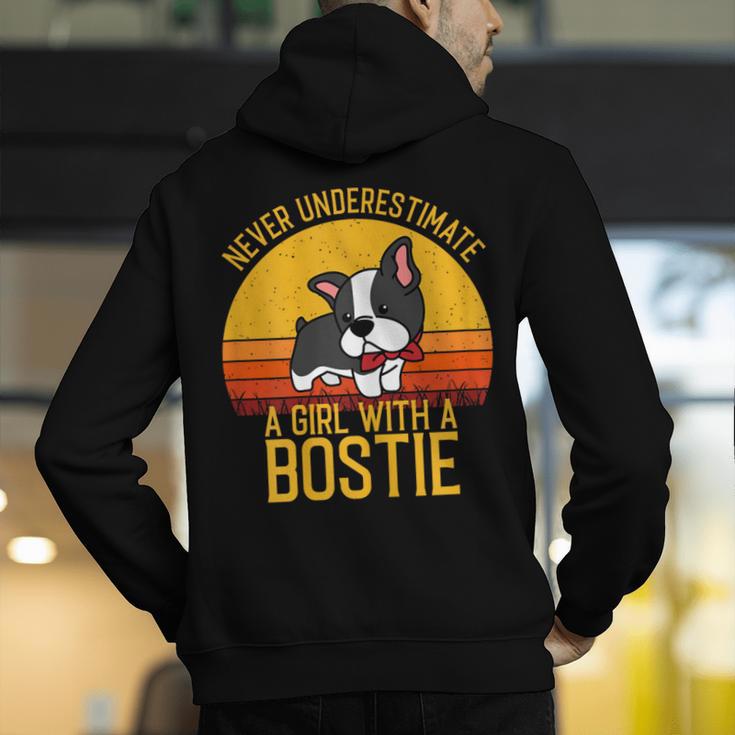 Boston Terrier Never Underestimate a Girl With a Bostie Men's Hoodie Back Print, funny gift