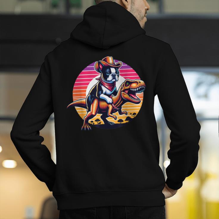 Boston Terrier Wearing A Cowboy Hat On T-Rex Men's Hoodie Back Print, funny gift
