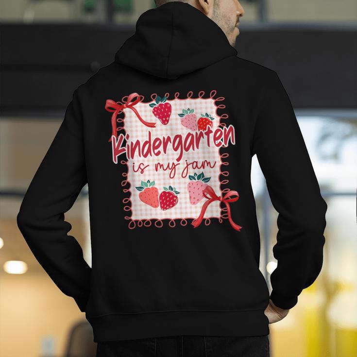 Bow Strawberry Kindergarten Is My Jam Teacher Kinder Team Men's Hoodie Back Print, funny gift