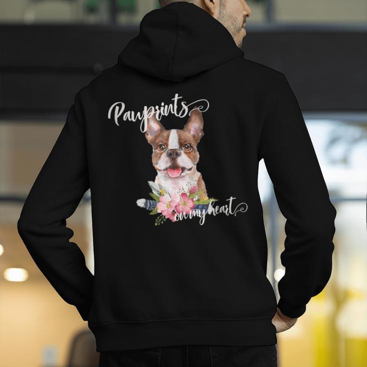Brown Boston Terrier With Flowers And Feathers Men's Hoodie Back Print, funny gift
