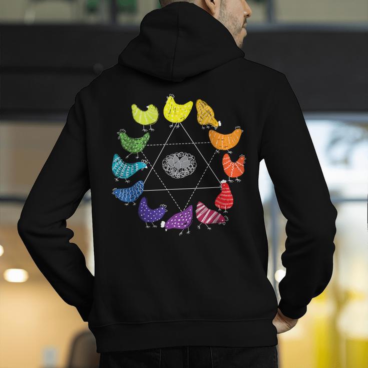 Chicken Themed Color Wheel Educational Art Teacher Artist Men Women Girls Kids Men's Hoodie Back Print, funny gift