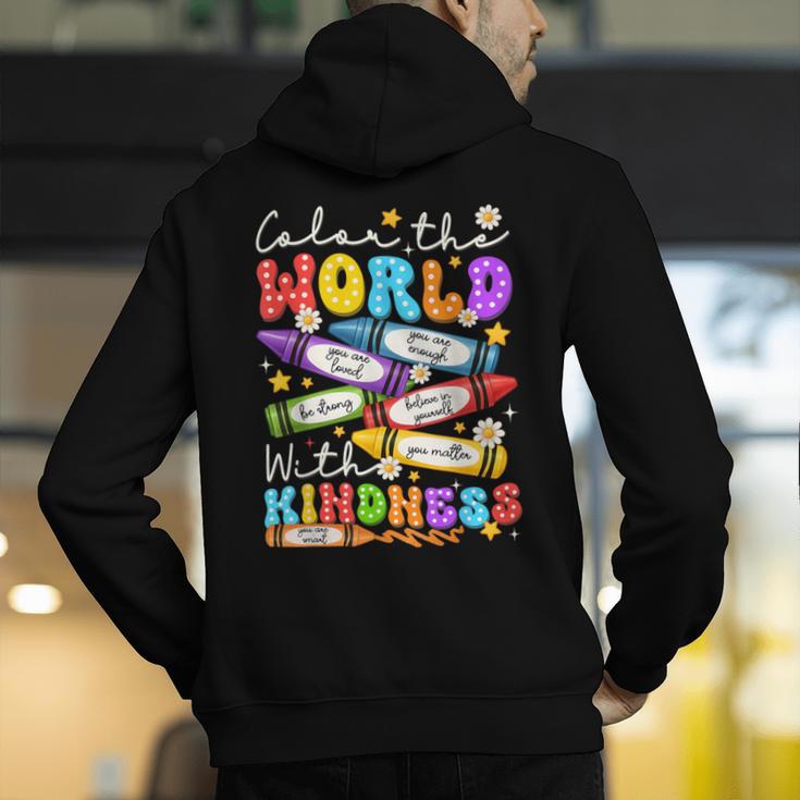 Color The World With Kindness Crayon Positivity Teacher Men's Hoodie Back Print, funny gift