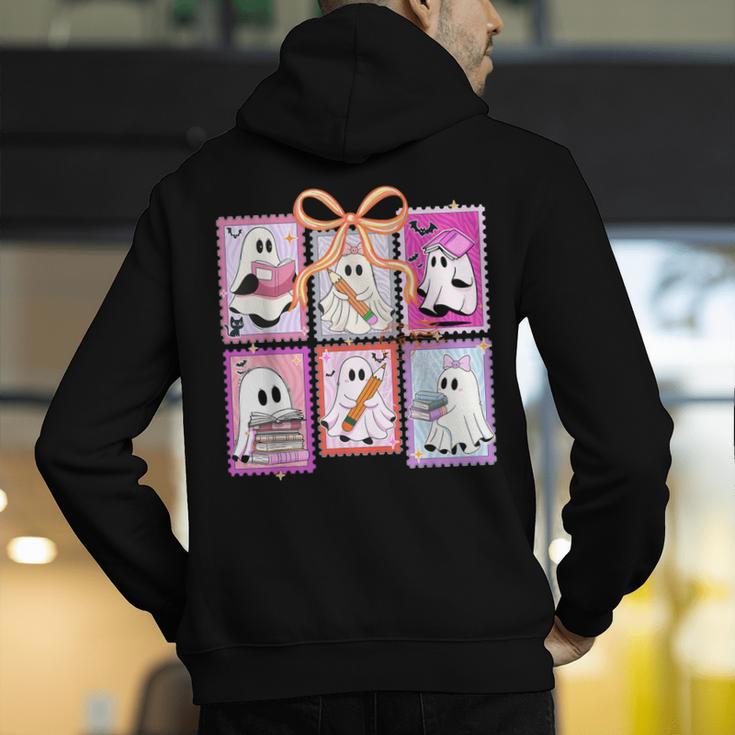 Coquette Bow Spooky Teacher Ghost Halloween Trick Or Teach Men's Hoodie Back Print, funny gift