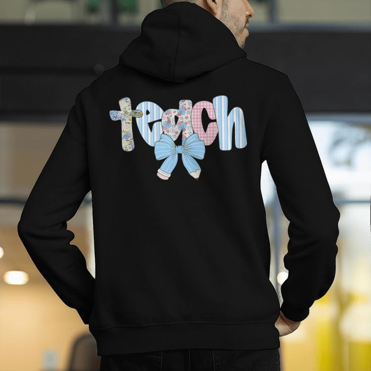 Coquette Bow Teach Teacher Happy First Day Back To School Men's Hoodie Back Print, funny gift Coquette Bow Teach Teacher Happy First Day Back To School Men's Hoodie Back Print, funny gift