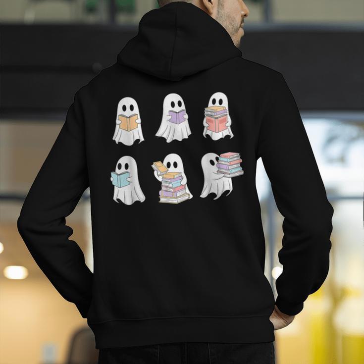 Cute Boo Ghost Reading Books Halloween Librarian Teacher Kid Men's Hoodie Back Print, funny gift