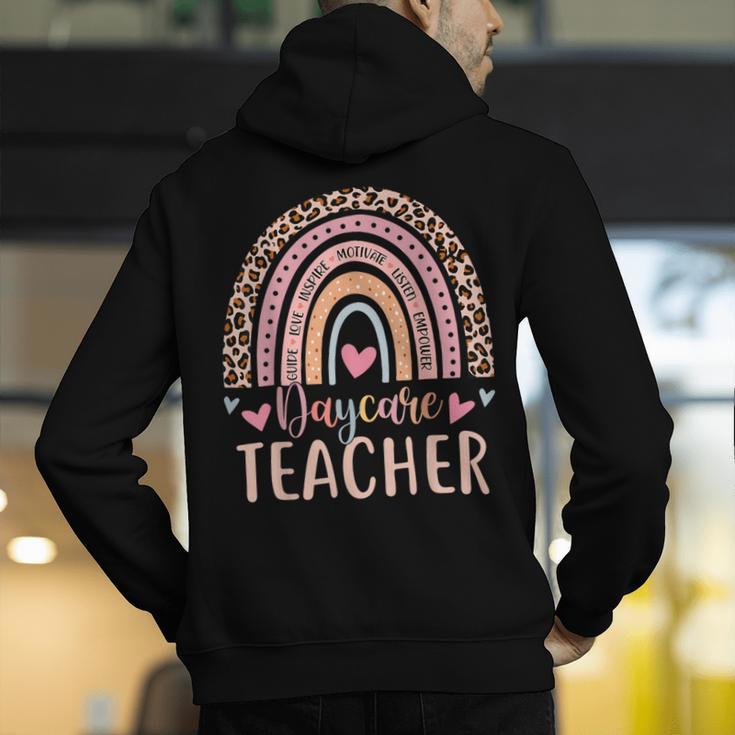 Cute Daycare Teacher Rainbow Leopard Print Childcare Worker Men's Hoodie Back Print, funny gift Cute Daycare Teacher Rainbow Leopard Print Childcare Worker Men's Hoodie Back Print, funny gift