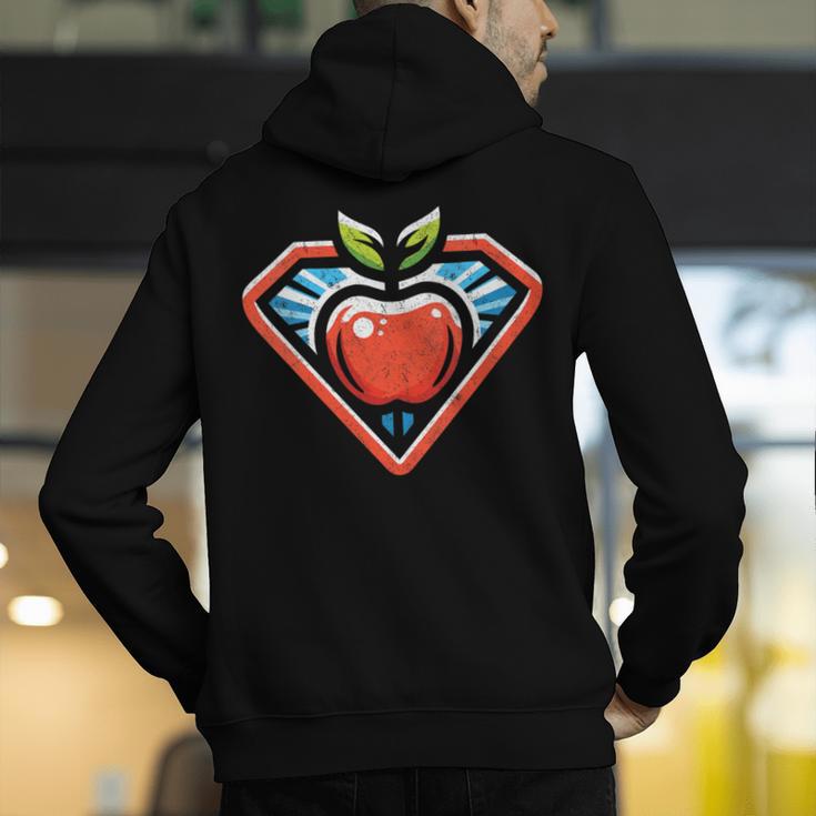 Cute Distressed Super Teacher Superhero Apple Men's Hoodie Back Print, Super Teacher Hoodies, funny gift