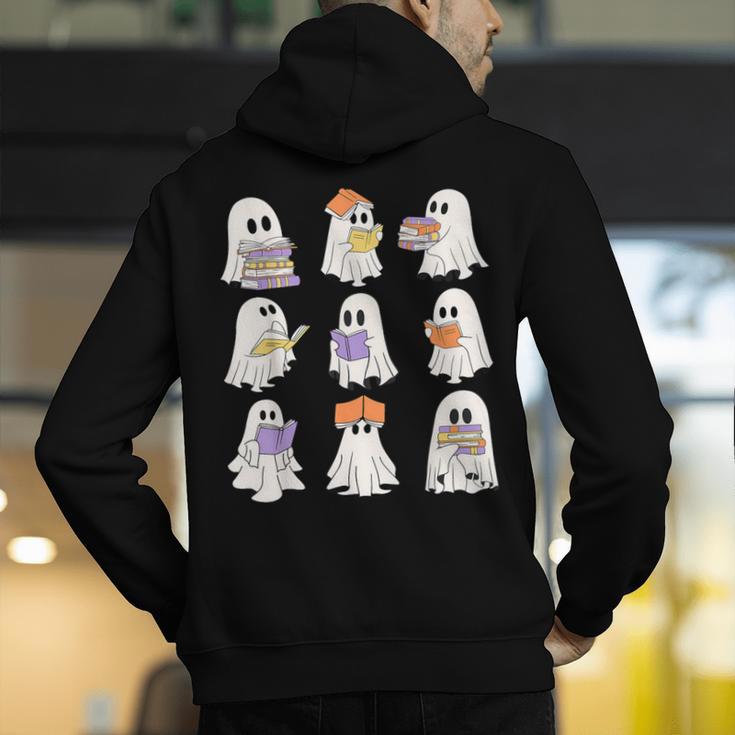 Cute Ghost Reading Books Teacher Halloween Reading Men Women Kids Men's Hoodie Back Print, funny gift