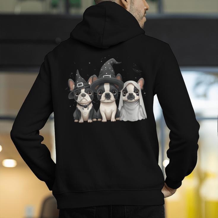 Cute Halloween Boston Terrier Dogs Witch Hat Ghost Dog For Men Women Kids Men's Hoodie Back Print, Boston Terrier Ghost Hoodies, Boston Terrier Halloween Hoodies, funny gift