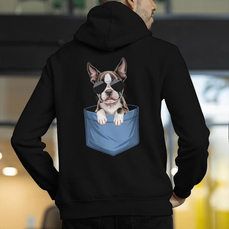 Cute Pocket Boston Terrier Lover Dog Mom Men's Hoodie Back Print, Boston Terrier Mom Hoodies, funny gift