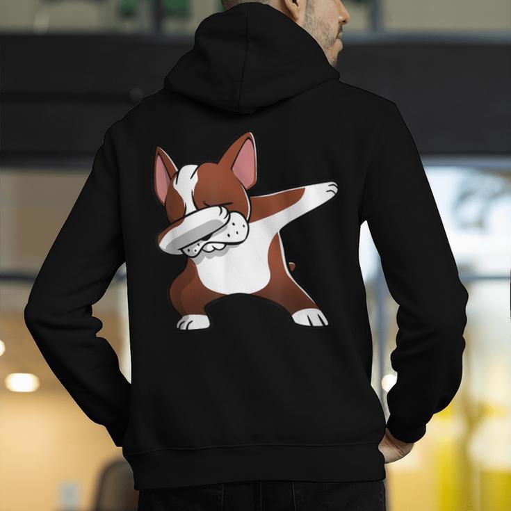 Dabbing Red Boston Terrier Dab Dance Dog Men Women Kids Men's Hoodie Back Print, funny gift