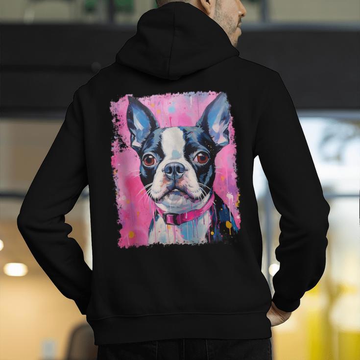 Dog Pink Boston Terrier Men's Hoodie Back Print, funny gift