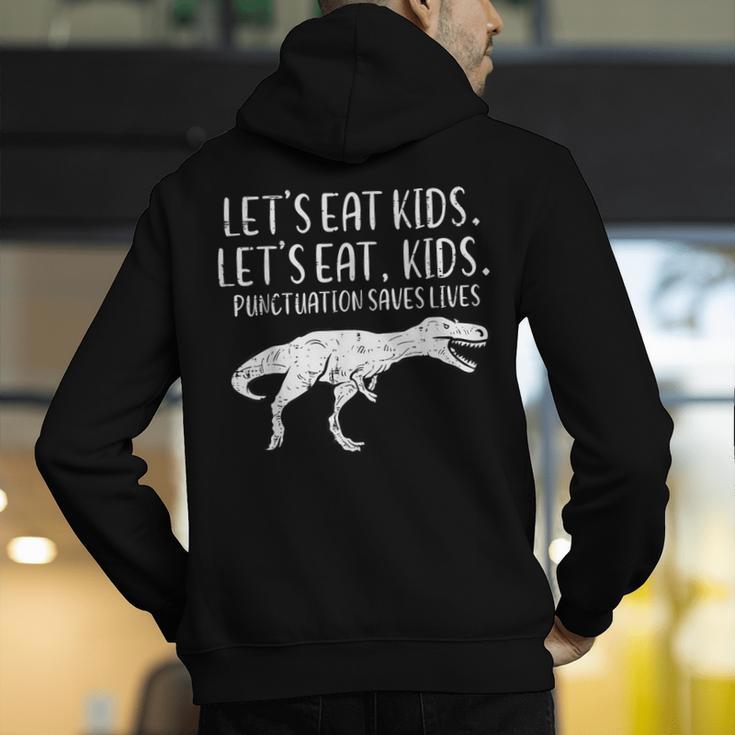 Lets Eat Kids Punctuation Saves Lives Dino Teacher Men Men's Hoodie Back Print, funny gift