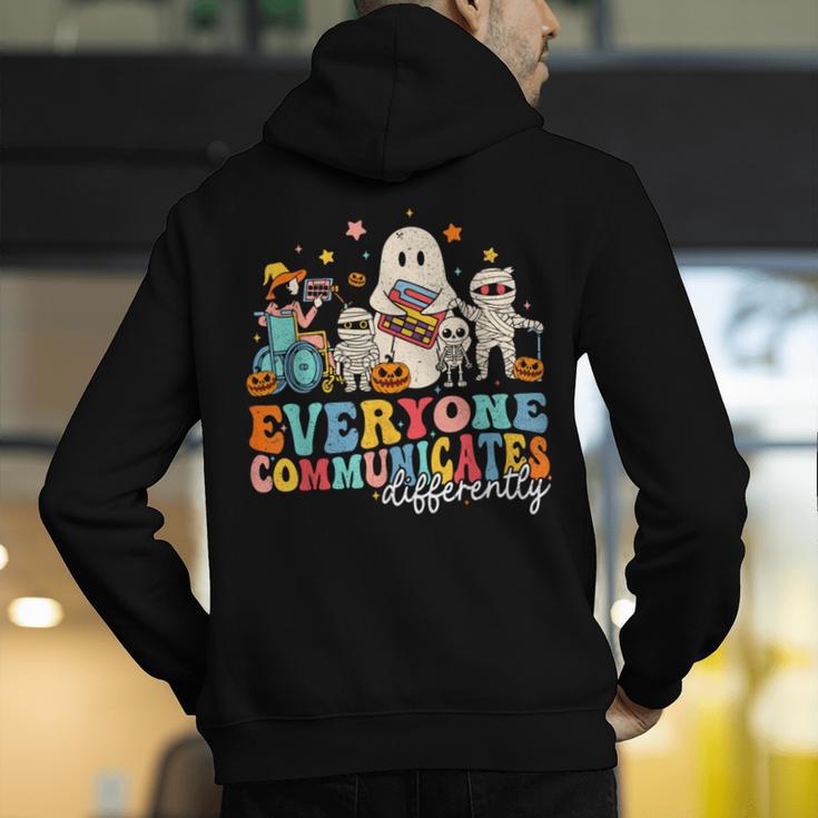 Everyone Communicates Differently Halloween SLP Sped Teacher Men's Hoodie Back Print, funny gift Everyone Communicates Differently Halloween SLP Sped Teacher Men's Hoodie Back Print, funny gift