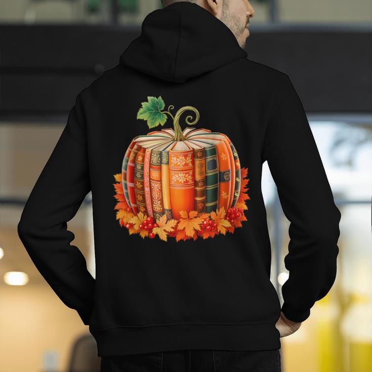Fall Book Autumn Reading Teacher Halloween Pumpkin Season Men's Hoodie Back Print, funny gift