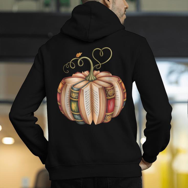Fall Book Pumpkin Fall Librarians Bookworm Teachers Students Men's Hoodie Back Print, funny gift