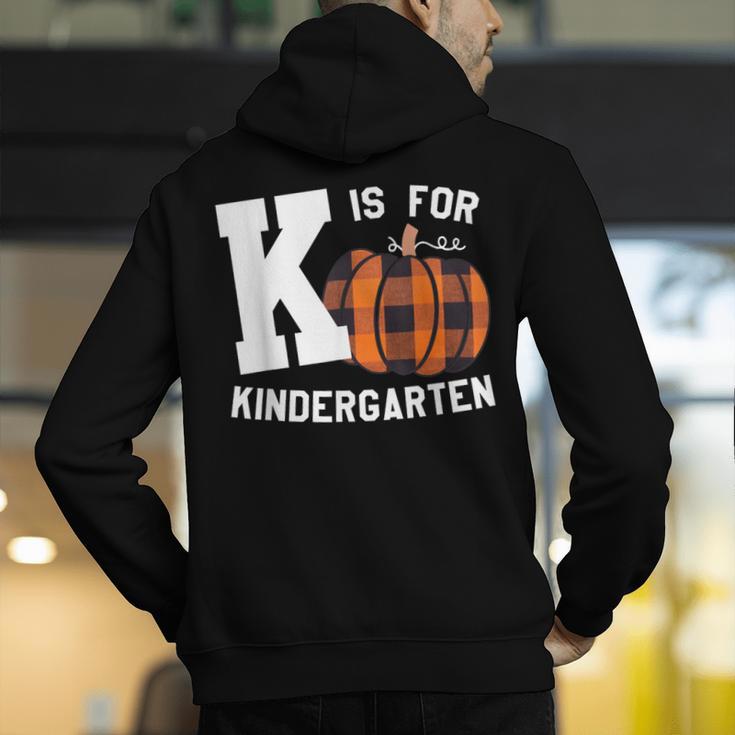 Fall Kindergarten Teacher K Is For Buffalo Plaid Pumpkin Men's Hoodie Back Print, funny gift Fall Kindergarten Teacher K Is For Buffalo Plaid Pumpkin Men's Hoodie Back Print, funny gift
