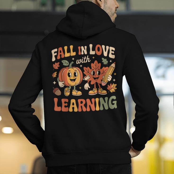 Fall In Love With Learning Retro Autumn Thanksgiving Teacher Men's Hoodie Back Print, funny gift Fall In Love With Learning Retro Autumn Thanksgiving Teacher Men's Hoodie Back Print, funny gift
