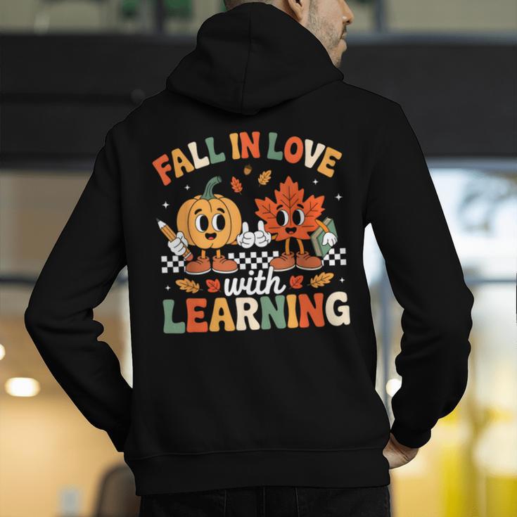 Fall In Love With Learning Shirt Autumn Thanksgiving Teacher Men's Hoodie Back Print, funny gift
