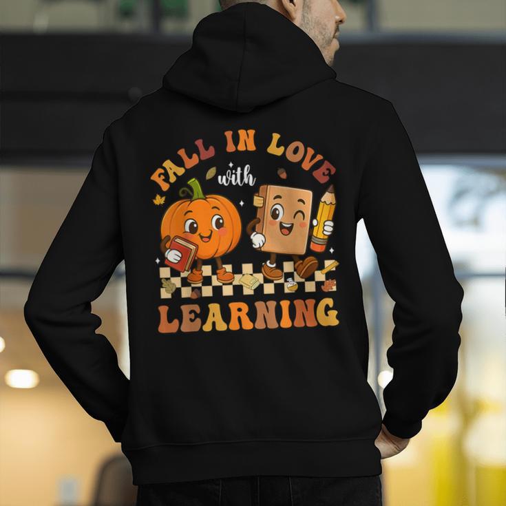 Fall In Love With Reading Book Autumn Pumpkins And Teachers Men's Hoodie Back Print, funny gift