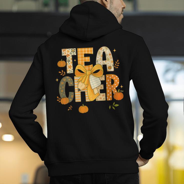 Fall Teacher Pumpkin Coquette Bow Autumn Classroom Men's Hoodie Back Print, funny gift