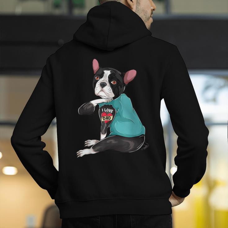 Father's Day Gift Dog Dad Boston Terrier i Love Dad Tattoo Men's Hoodie Back Print, Boston Terrier Dad Hoodies, funny gift