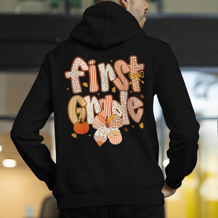 First Grade Fall Floral Coquette Bow Teachers Students Men's Hoodie Back Print, First Grade Teacher Hoodies, funny gift