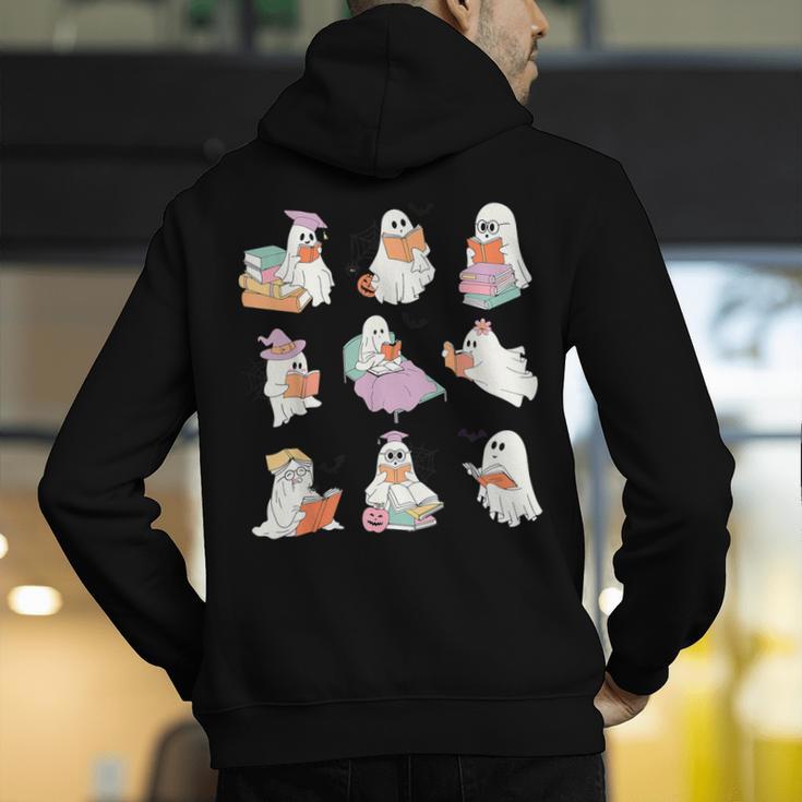 Ghost Book Reading Halloween Books Lover Teacher Kids Men's Hoodie Back Print, funny gift