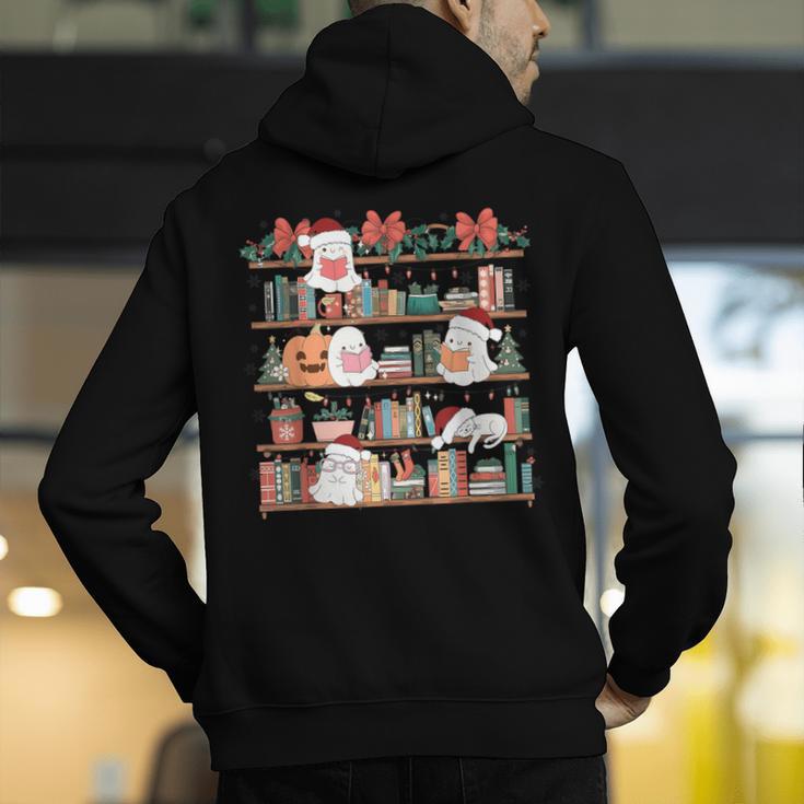 Ghost Christmas Reading Book Lover Library Christmas Teacher Men's Hoodie Back Print, funny gift