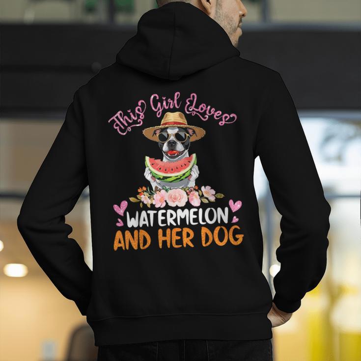 This Girl Loves Watermelon And Her Boston Terrier Dog Mother Men's Hoodie Back Print, funny gift
