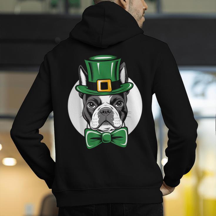 Green Boston Terrier Shamrock St Patricks Day Boston Terrier Men's Hoodie Back Print, funny gift
