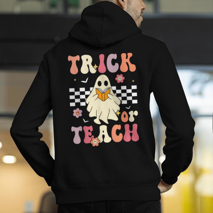 Groovy Teacher Halloween Retro Trick Or Teach Floral Ghost Men's Hoodie Back Print, Groovy Teacher Hoodies, funny gift