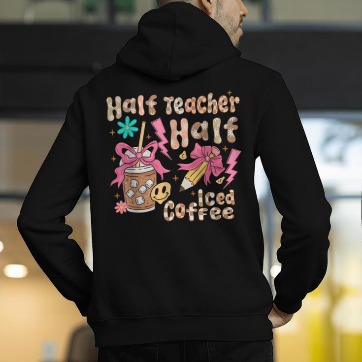 Half Teacher Half Iced Coffee Back To School Men's Hoodie Back Print, funny gift
