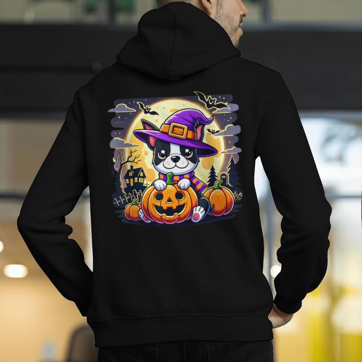 Halloween Boston Terrier Dog Breed With Jack O' Lantern Art Men's Hoodie Back Print, Boston Terrier Halloween Hoodies, funny gift