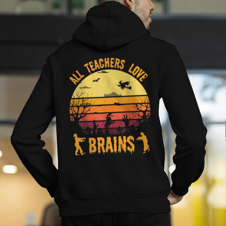 Halloween Costume Teacher Love Brains Zombie Men's Hoodie Back Print, funny gift
