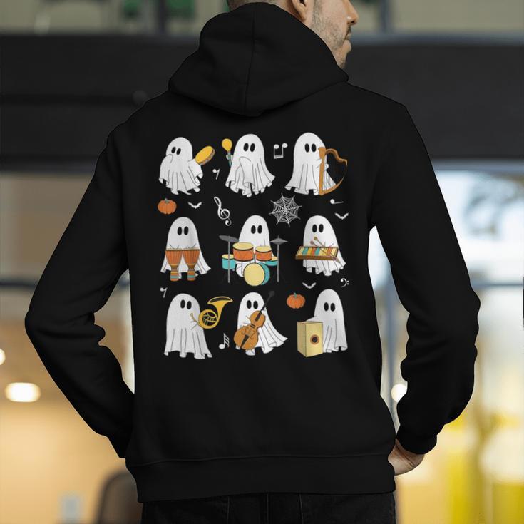Halloween Ghost Playing Musical Instruments Music Teacher Men's Hoodie Back Print, funny gift