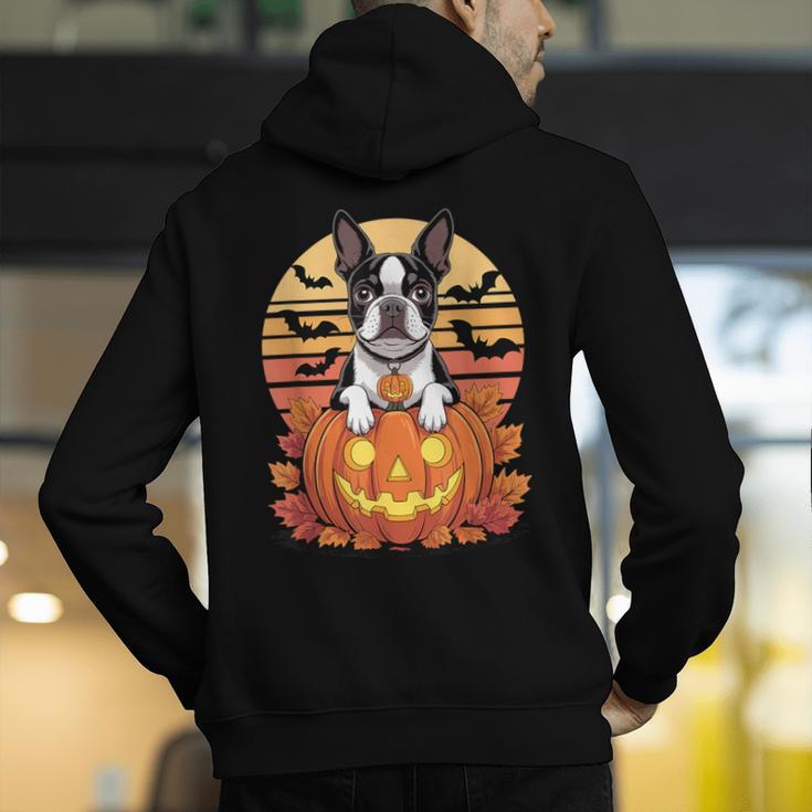 Halloween Retro Boston Terrier Men's Hoodie Back Print, Boston Terrier Halloween Hoodies, funny gift