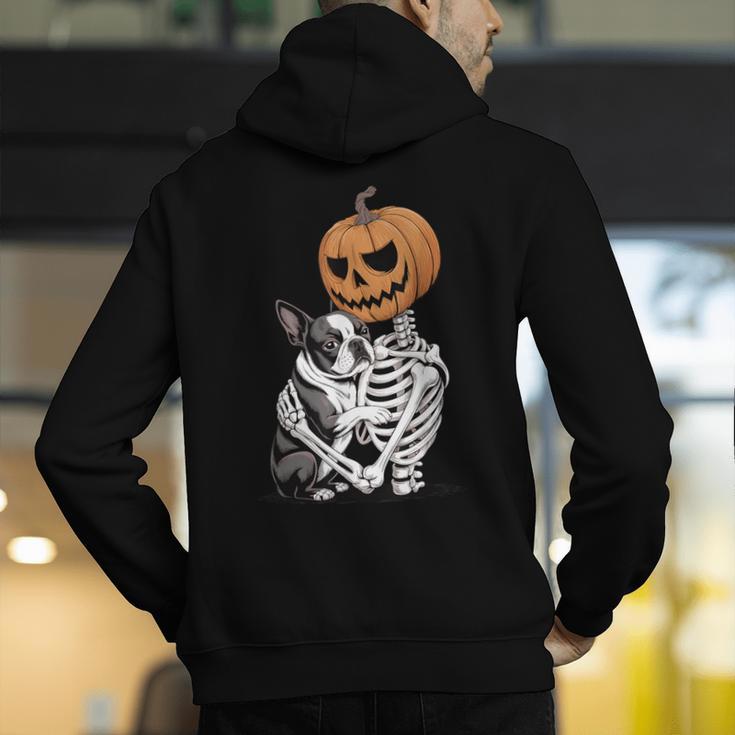 Halloween Skeleton Boston Terrier Men's Hoodie Back Print, Boston Terrier Halloween Hoodies, funny gift