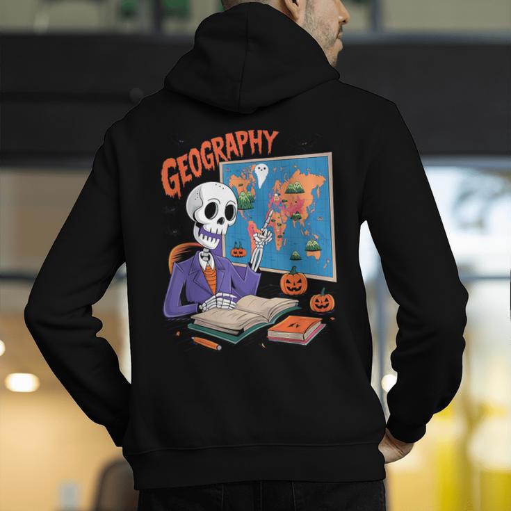 Halloween Skeleton Geography Teacher Pumpkin Bats Classroom Men's Hoodie Back Print, funny gift Halloween Skeleton Geography Teacher Pumpkin Bats Classroom Men's Hoodie Back Print, funny gift