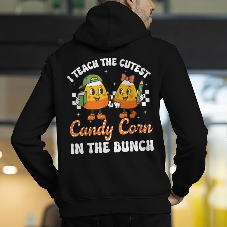 Halloween Teacher Cutest Candy Corn Groovy Spooky Teachers Men's Hoodie Back Print, Groovy Teacher Hoodies, funny gift