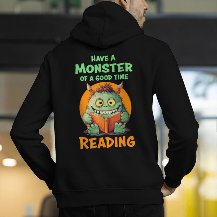 Halloween Teacher Librarian Monster Reading Books Men Women Kids Men's Hoodie Back Print, funny gift