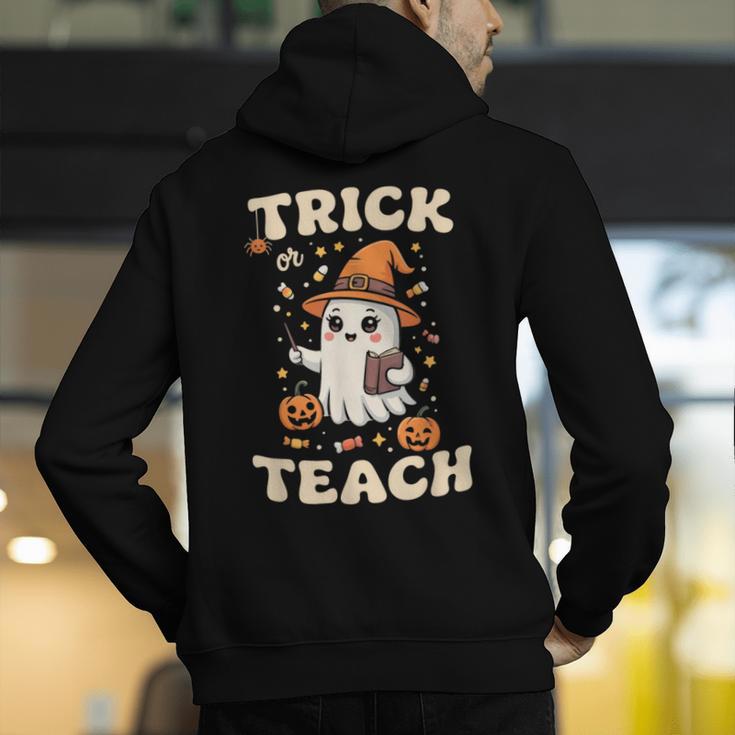 Halloween Teacher Shirts Women School Trick Or Teach Groovy Men's Hoodie Back Print, Groovy Teacher Hoodies, funny gift