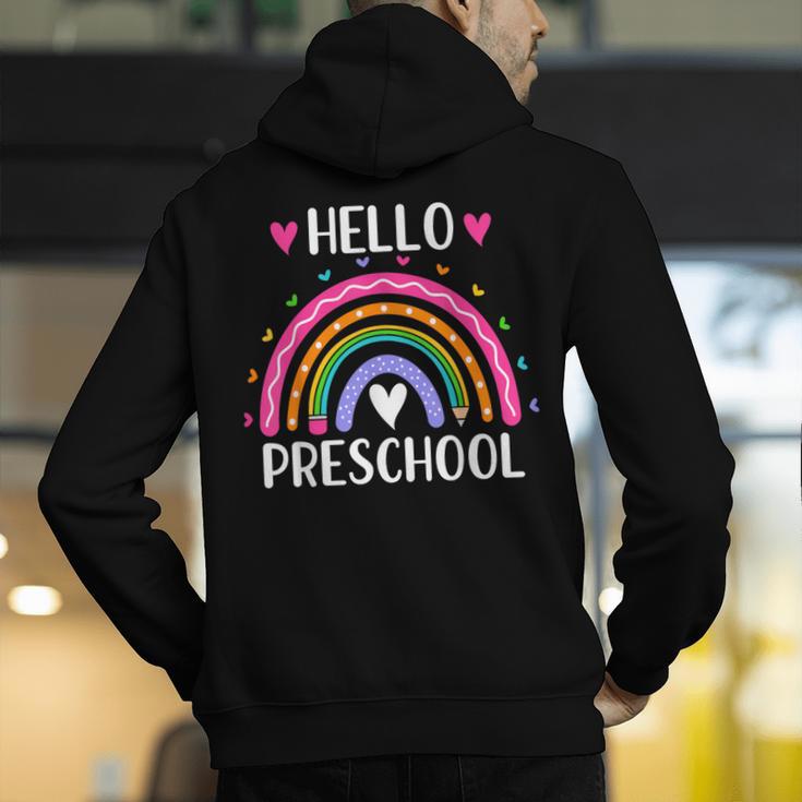 Hello Preschool Teacher Student Girls Rainbow Back To School Men's Hoodie Back Print, funny gift Hello Preschool Teacher Student Girls Rainbow Back To School Men's Hoodie Back Print, funny gift