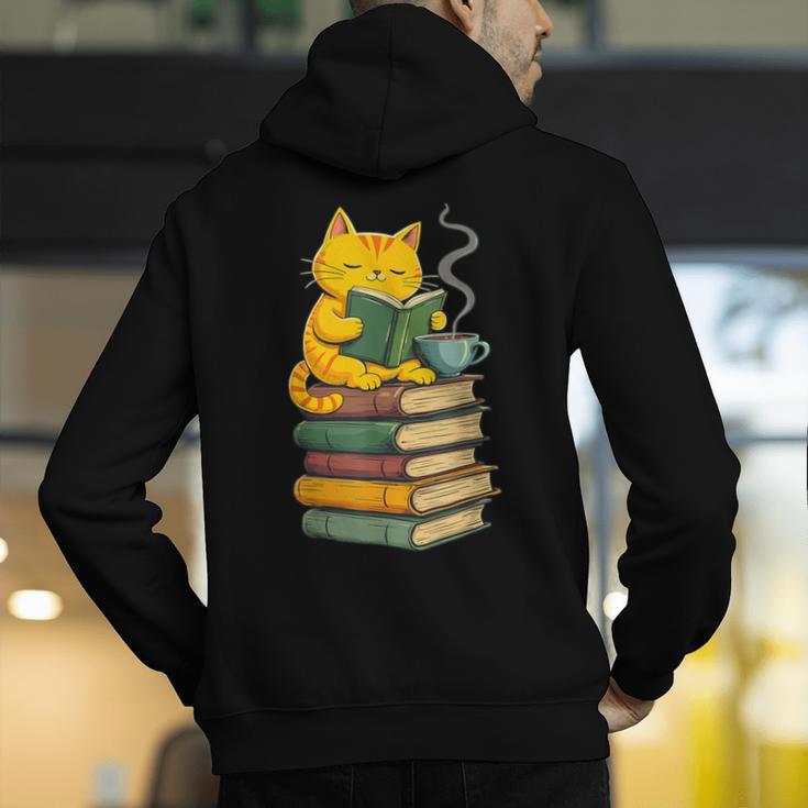 Kawaii Cats Lover Coffee Books Teacher Librarian Cat Men's Hoodie Back Print, funny gift